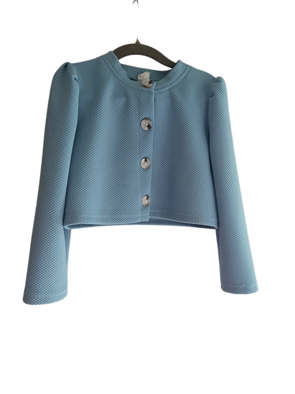 SHEIN Girls 5Y Blue Cropped Cardigan Textured Button Front